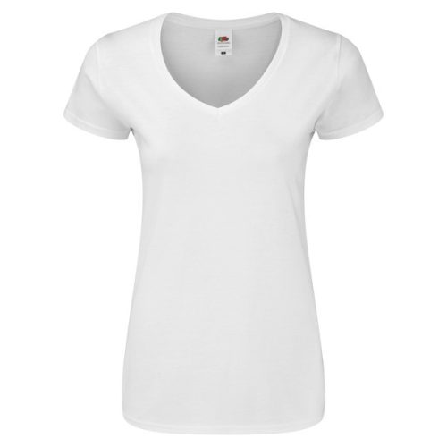 Fruit Ladies Iconic 150, V-Neck, női rövid ujjú, "V" nyakú FEHÉR póló, XS-2XL-ig, 100% pamut