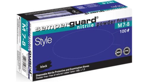 Semperguard Style fekete púdermentes nitril kesztyű minőségi egyszerhasználatos kesztyű (100 db/doboz), S-M-L-XL, púdermentes - latex kesztyű - Tartex webáruház