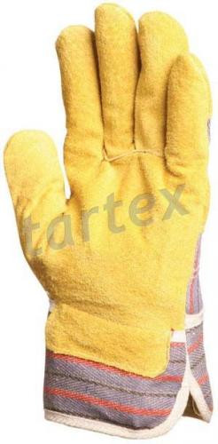 Bőrkesztyű, sárga marhahasíték, vászon kézhát