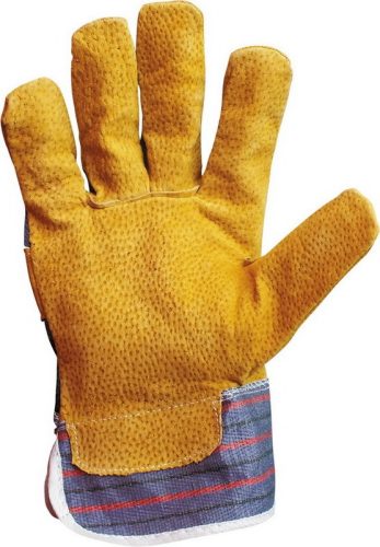 Sárga sertés hasítékbőr kesztyű, 11-es méret, vászon kézhát, EN 420,388