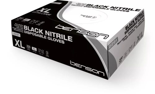 Black nitril mnőségi egyszerhasználatos kesztyű (200 db/doboz), S-M-L-XL, púdermentes