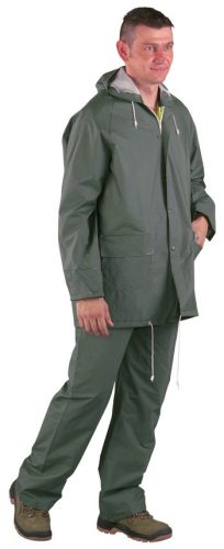 PVC esőruha  (kabát+derék nadrág), zöld és sárga, M-3XL-ig