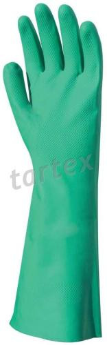 Mártott zöld nitril kesztyű, vegyszerálló, 45cm hosszú, 0,56 mm vastag