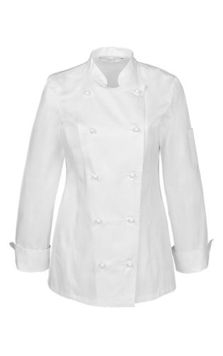 női szakács, séf kabát, kétsoros, fehér, EN 340, 100% pamut