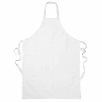   Fehér munkakötény élelmiszeriparhoz – 80x90 cm nyakba akasztható, derékon kötős kötény, EN 340