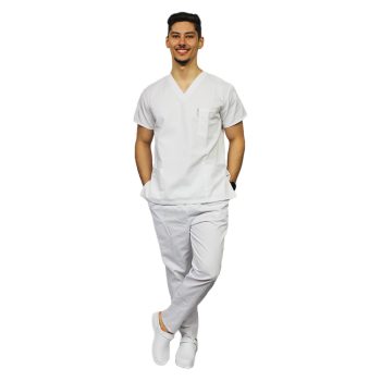 Orvosi rövid ujjú ing – V-nyakú, 100% pamut, 3 zsebes, fehér egészségügyi felső, 3XL-5XL-ig, TÖBB SZÍNBEN! - orvosruha, egészségügyi ruha - Tartex munkaruházat