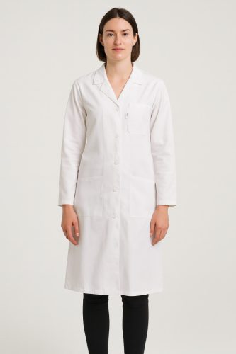 BEA egészségügyi női hosszú ujjú munkaköpeny – karcsúsított, gombos fazon több zsebbel, Fehér, 58-64-ig
