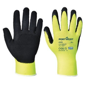 Portwest Hi-Vis Grip védőkesztyű – latex hab bevonat, jól láthatósági, A340, sárga/fekete 4-11-ig, narancs/fekete 7-11-ig - mártott kesztyű - Tartex webáruház munkavédelmi kesztyűk