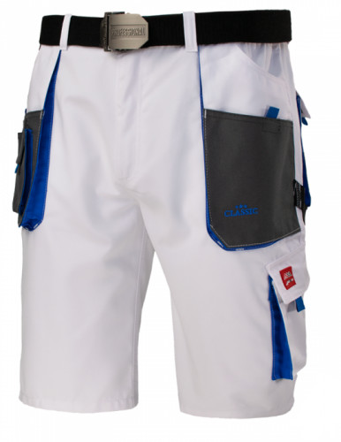 Classic White Short derekas munkás rövidnadrág, fehér-szürke-kék, 65% PE+35% pamut