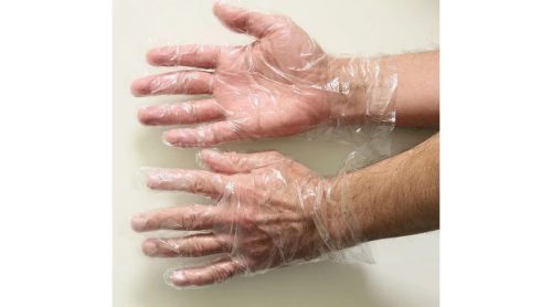 Eldoható, egyszerhasználatos PE fóliakesztyű, 100 db/csomag