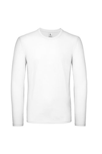 B&C #E150 Long Sleeve T, fehér hosszú ujjú, kerek nyakú póló, 100% pamut, 145 gr, S-2XL-ig, 