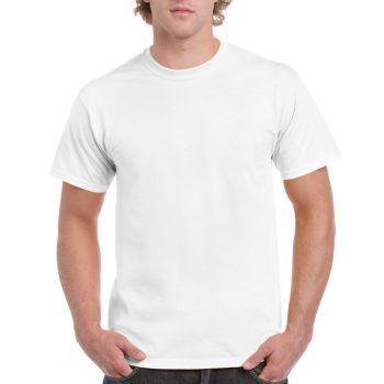 Gildan Ultra Cotton Adult T-Shirt, FEHÉR rövid ujjú, kerek nyakú póló, 100% pamut, 200 gr, 3-5XL-ig - férfi, unisex rövid ujjú póló - Tartex munkaruházat