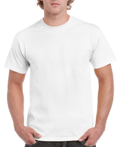 Gildan Ultra Cotton Adult T-Shirt, FEHÉR rövid ujjú, kerek nyakú póló, 100% pamut, 200 gr, 3-5XL-ig