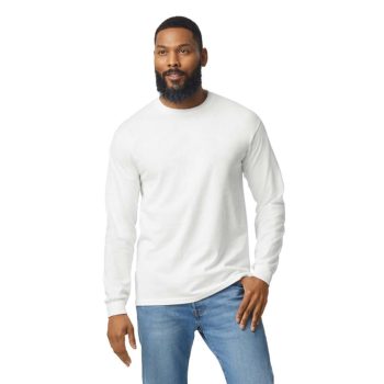 Gildan Heavy Cotton, Fehér hosszú ujjú, kerek nyakú póló, 100% pamut, 185 gr, KIFUTÓ! - férfi, unisex hosszú ujjú póló - Tartex munkaruházat