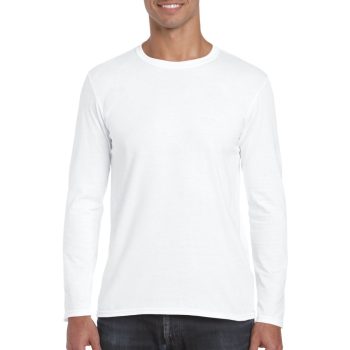 Gildan Softstyle, Fehér hosszú ujjú, kerek nyakú póló, 100% pamut, 145 gr, S-2XL-ig - férfi, unisex hosszú ujjú póló - Tartex munkaruházat