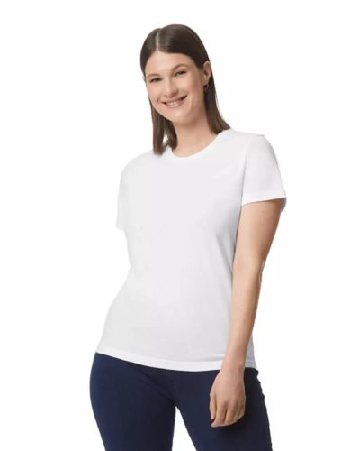GILDAN SOFTSTYLE® MIDWEIGHT WOMENS'S T-Shirt, Fehér kerek nyakú, rövid ujjú női póló, S-2XL-ig, 100% pamut