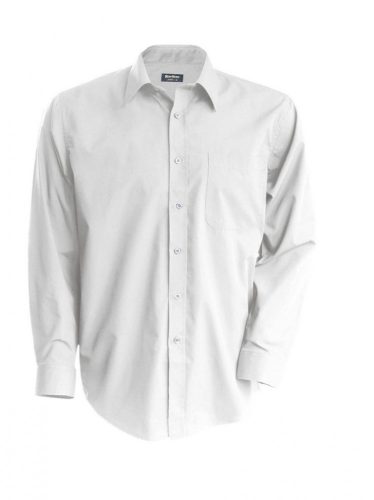 Kariban Long Sleeve Poplin Shirt, fehér hosszú ujjú ing, 100 % PAMUT, S-től 3XL-ig